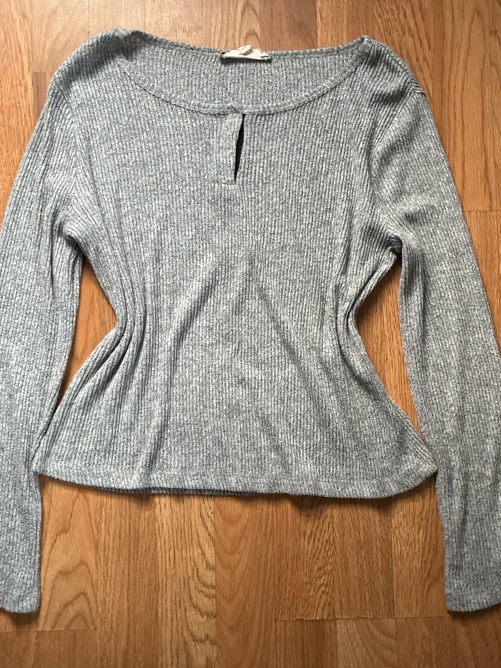 Pink Rose Gray Ribbed Long Sleeve Top with buttons